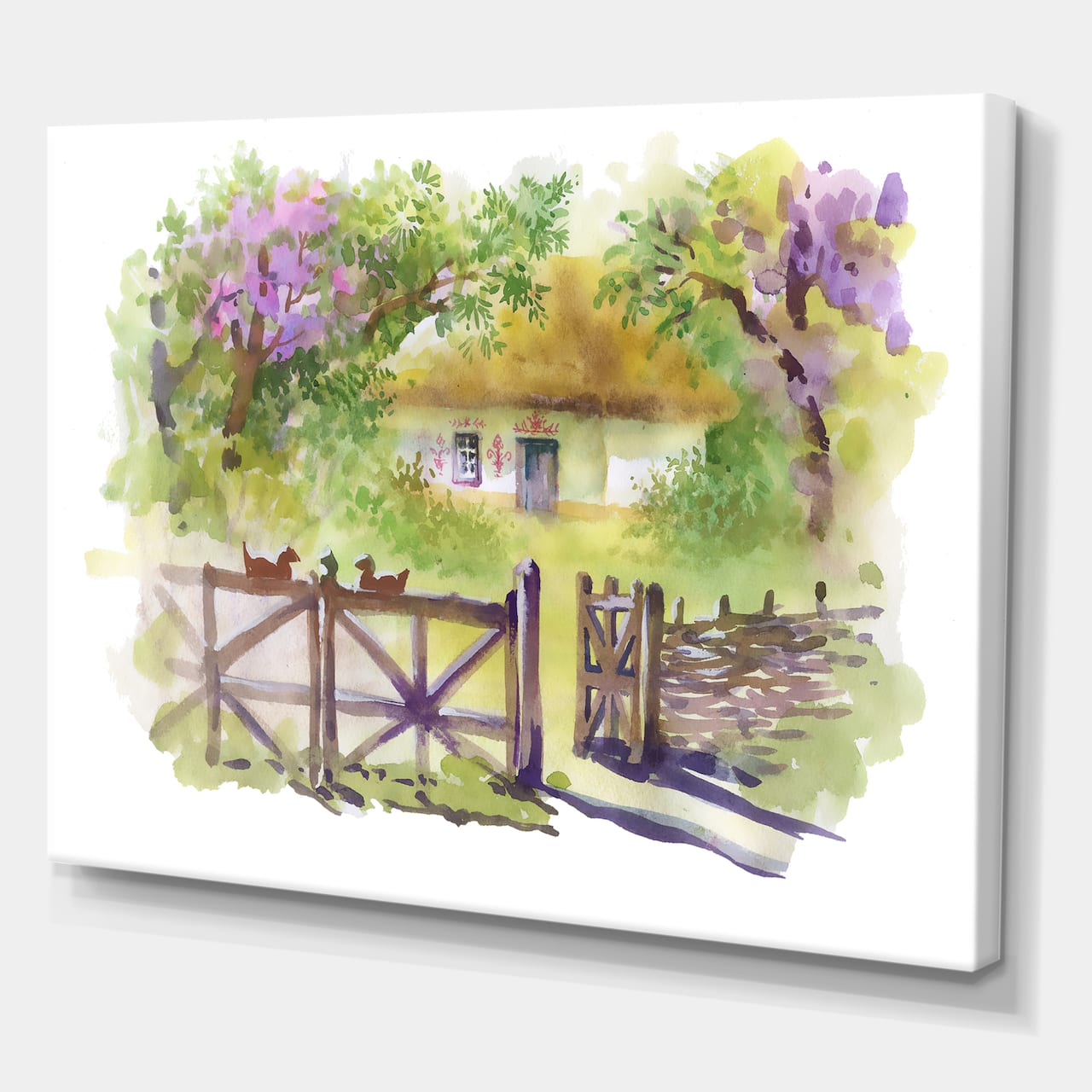 Designart - Painting Of Rustic Cottage In The Woods - Traditional Canvas Wall Art Print